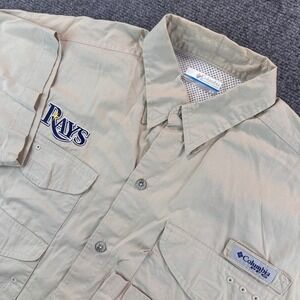 Columbia Men's S Tan Bonehead S/S Shirt Sportswear Tampa Bay Rays Fishing Hiking